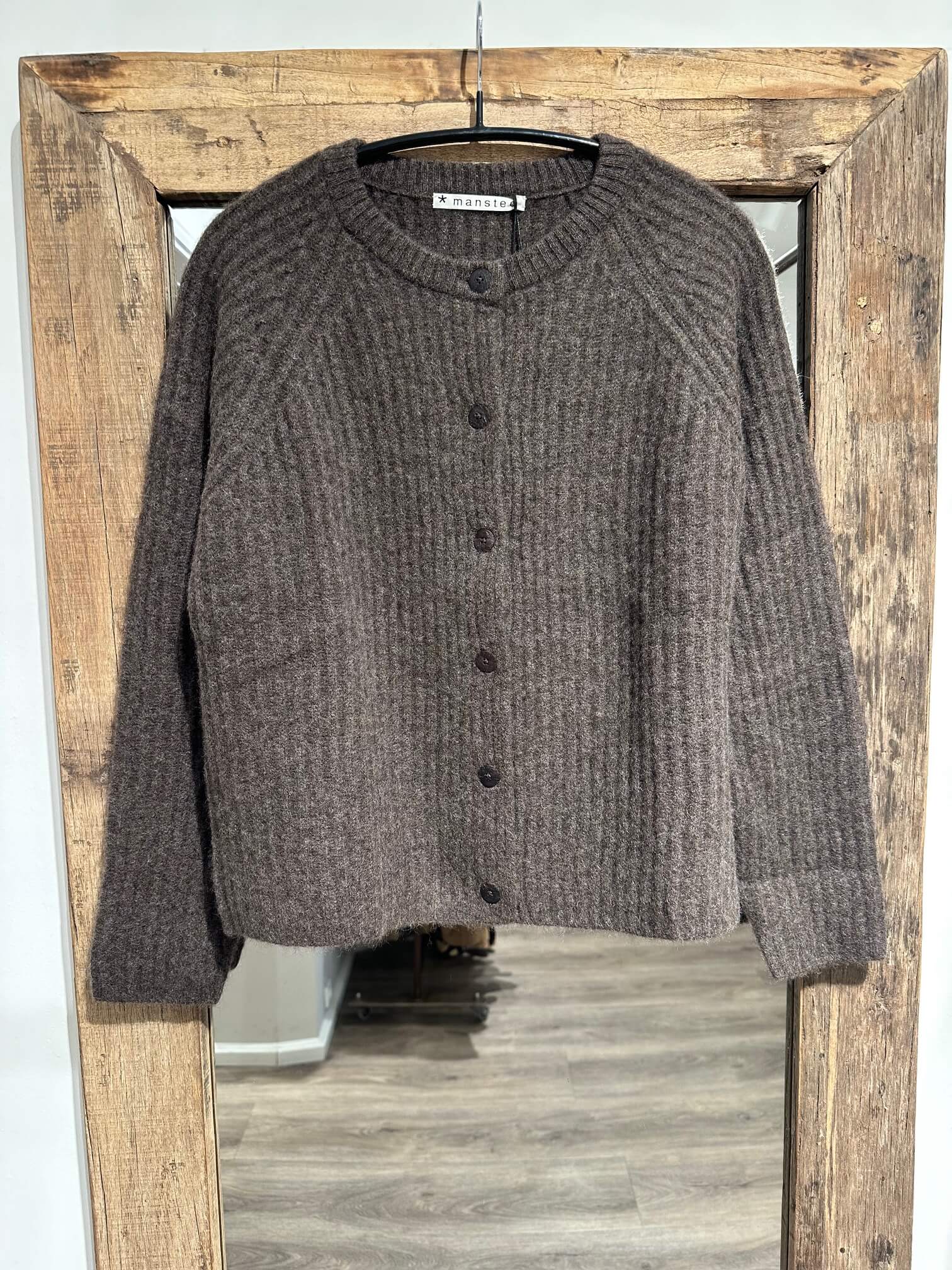 Mansted Zaha 100% yak uld strikcardigan - mushroom