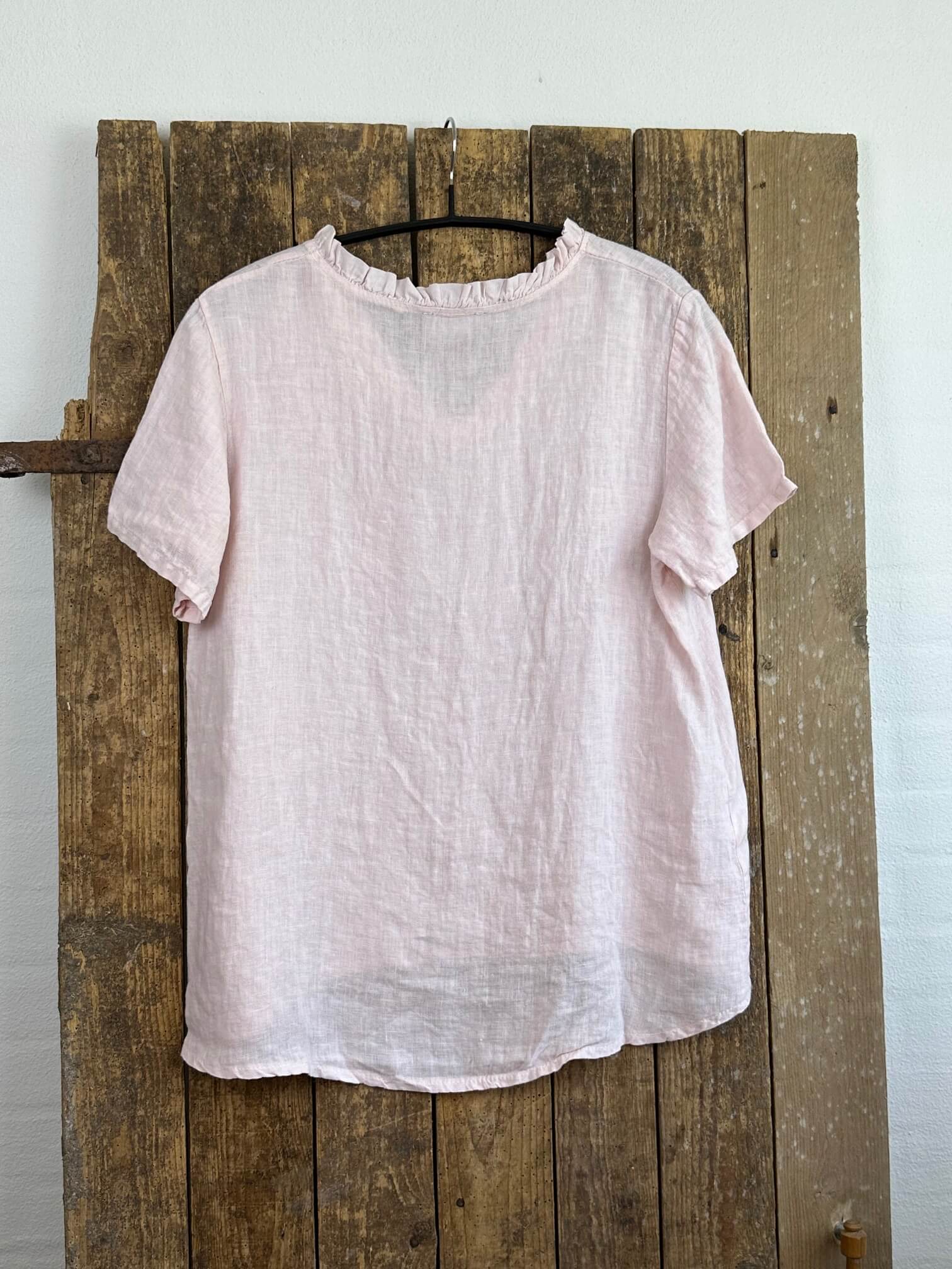 Delux Skagen kortærmet hørbluse m. flæse - rosa