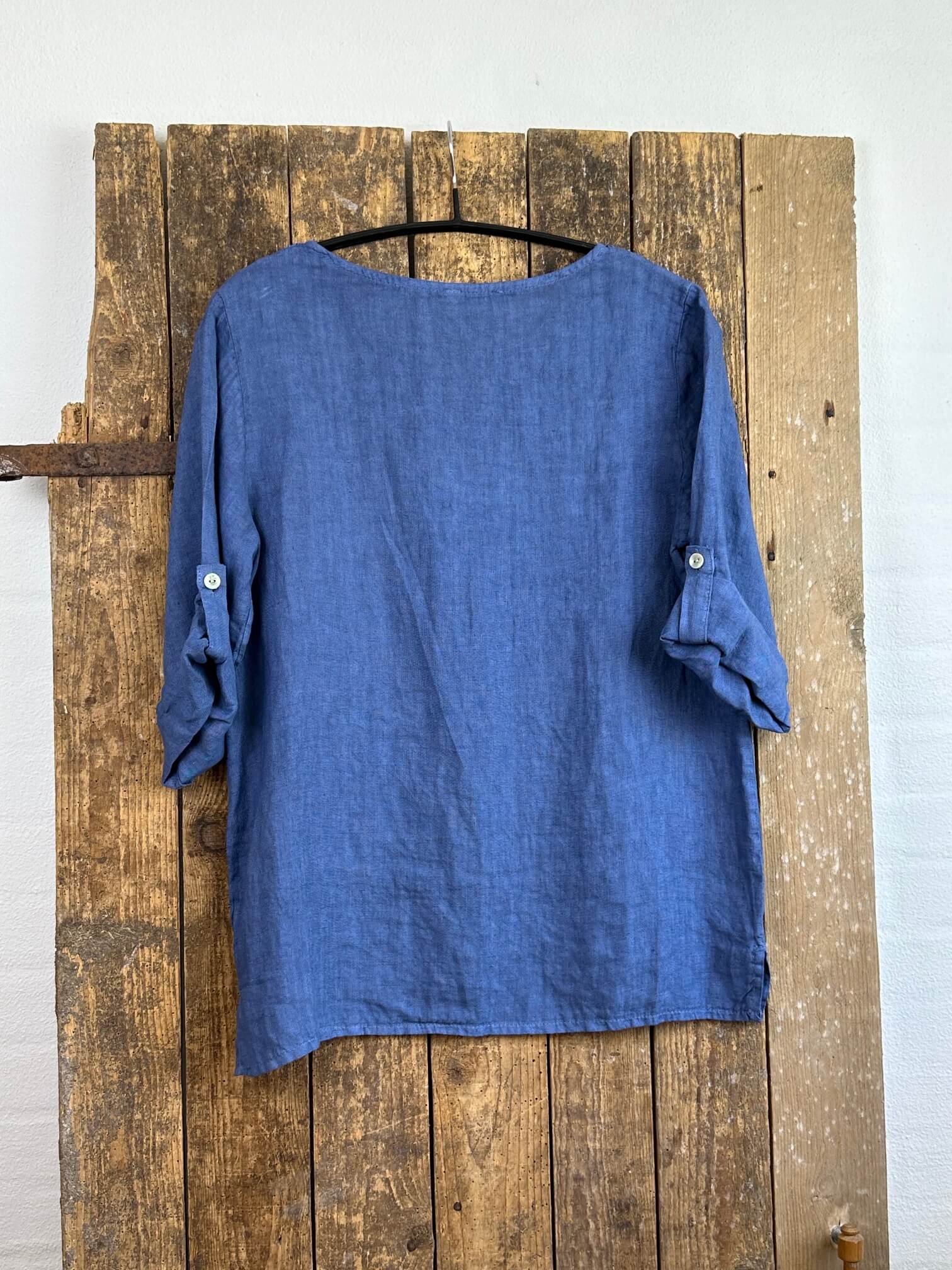 Delux Skagen hørskjorte m. blondekant - jeansblå