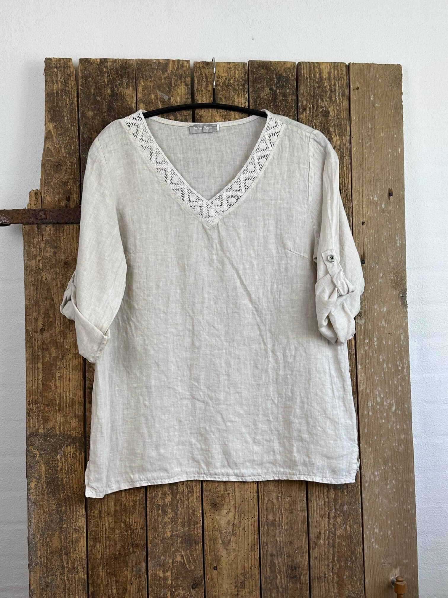 Delux Skagen hørskjorte m. blondekant - sand