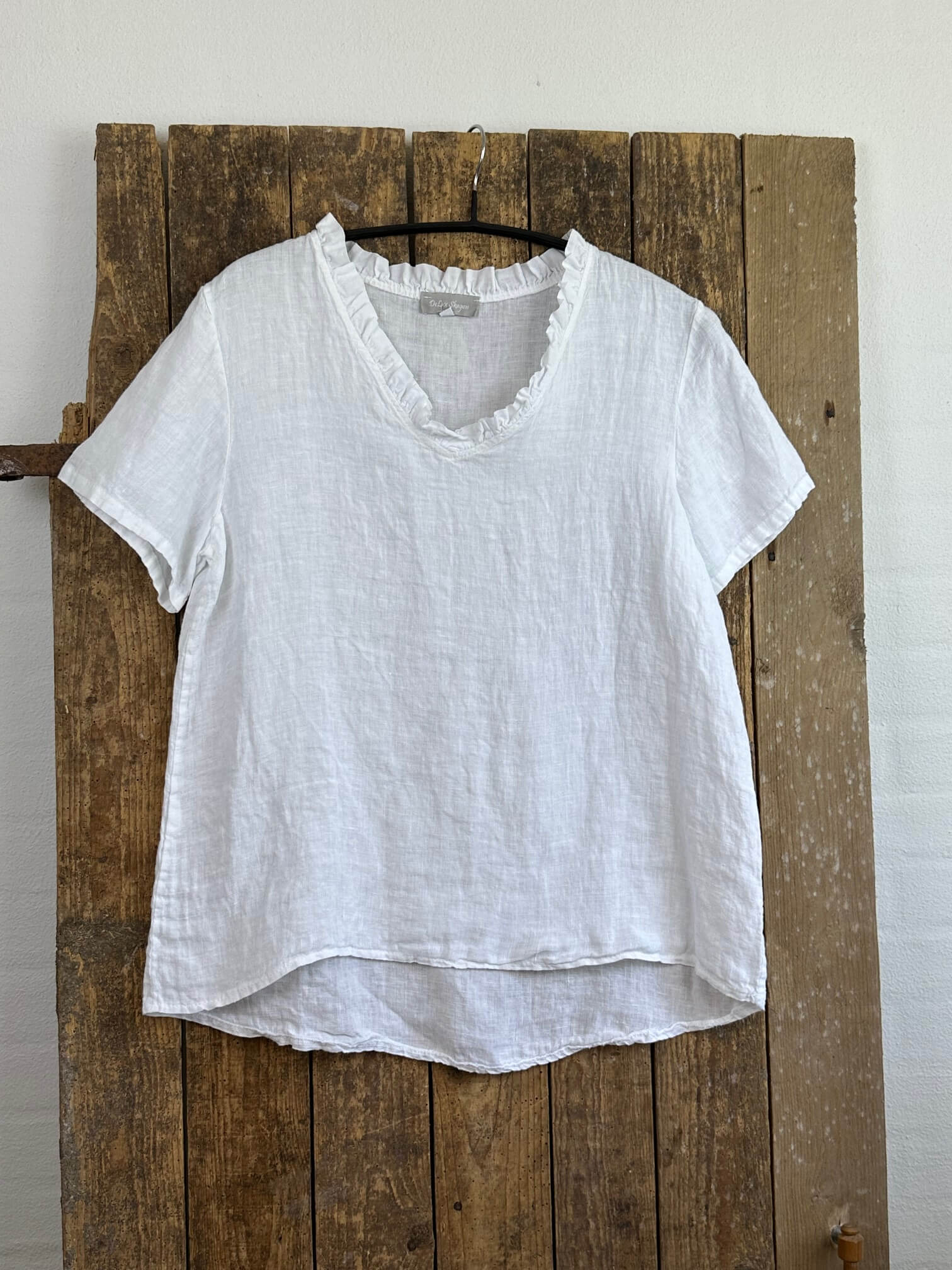 Delux Skagen kortærmet hørbluse m. flæse - hvid