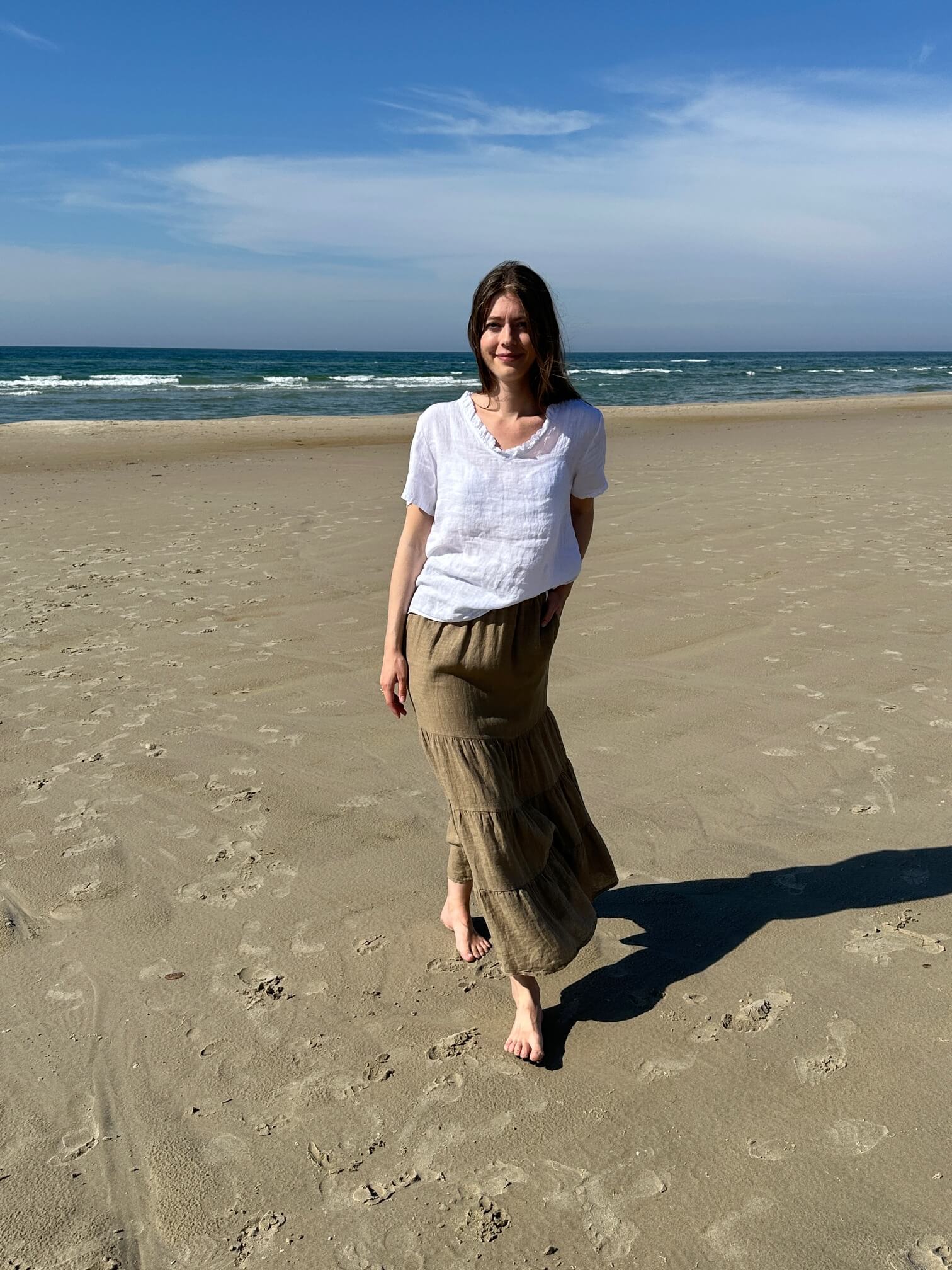 Delux Skagen kortærmet hørbluse m. flæse - hvid