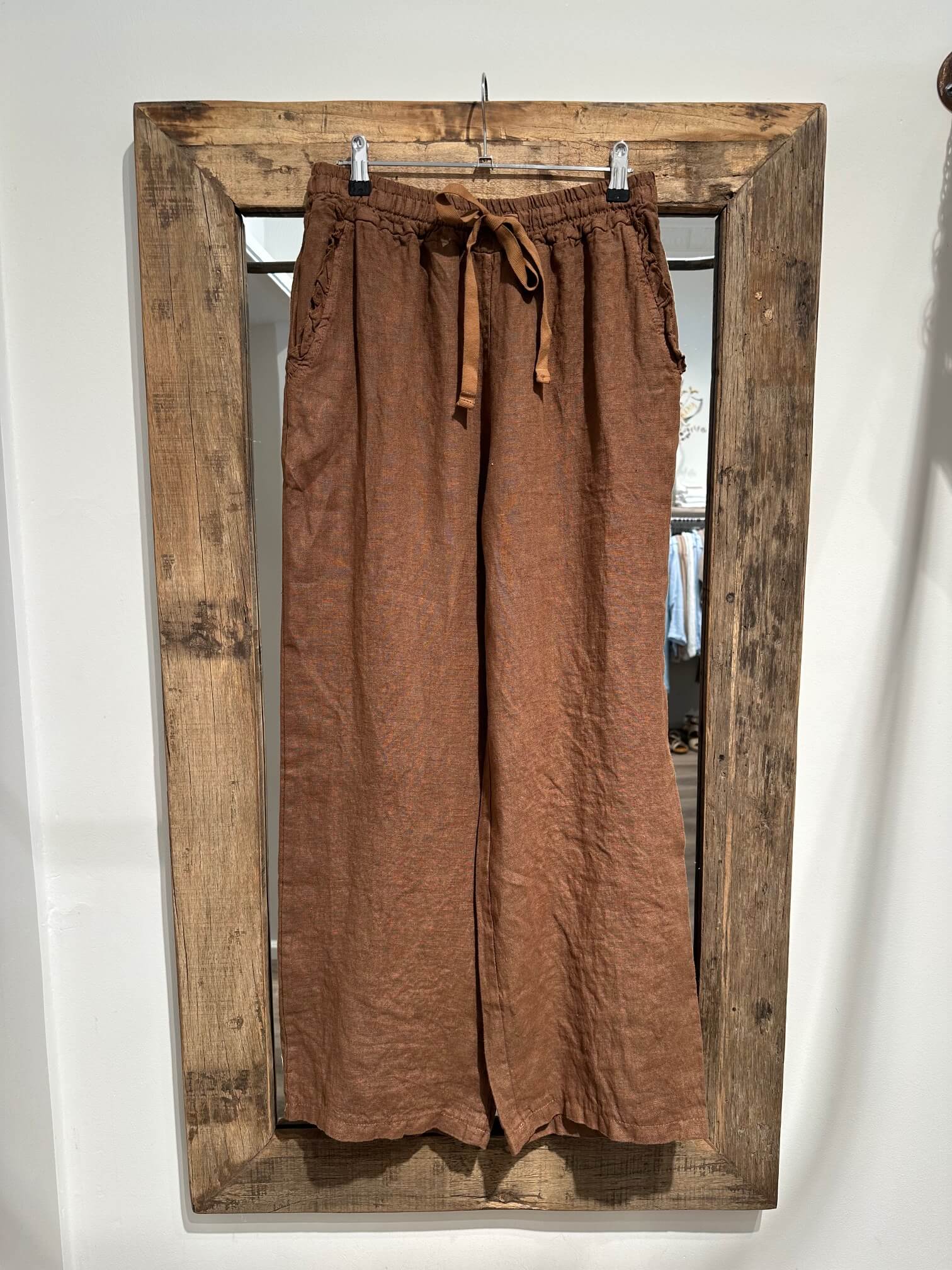 Delux Skagen hørbukser m. flæselomme - coffee
