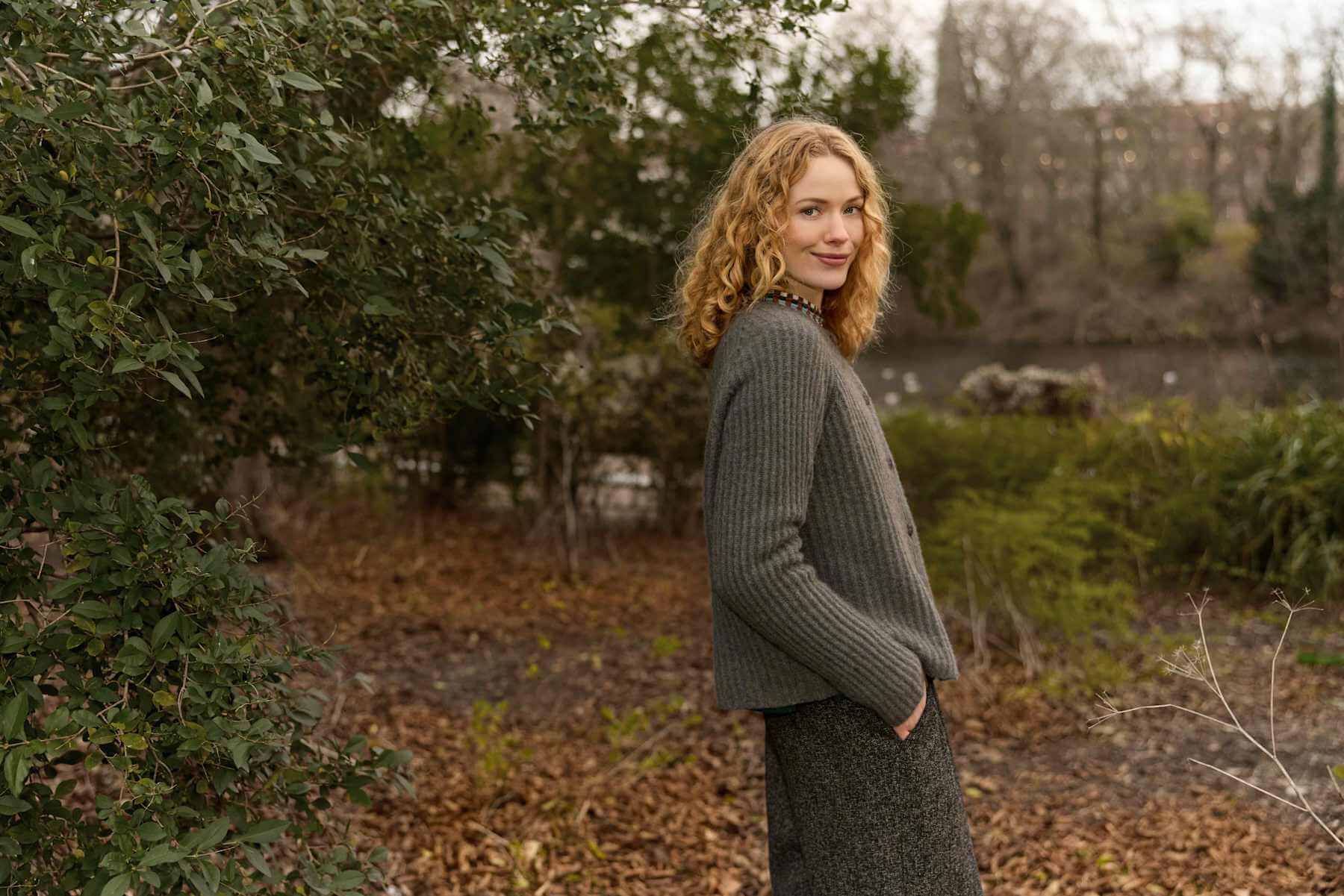 Mansted Zaha 100% yak uld strikcardigan - mushroom
