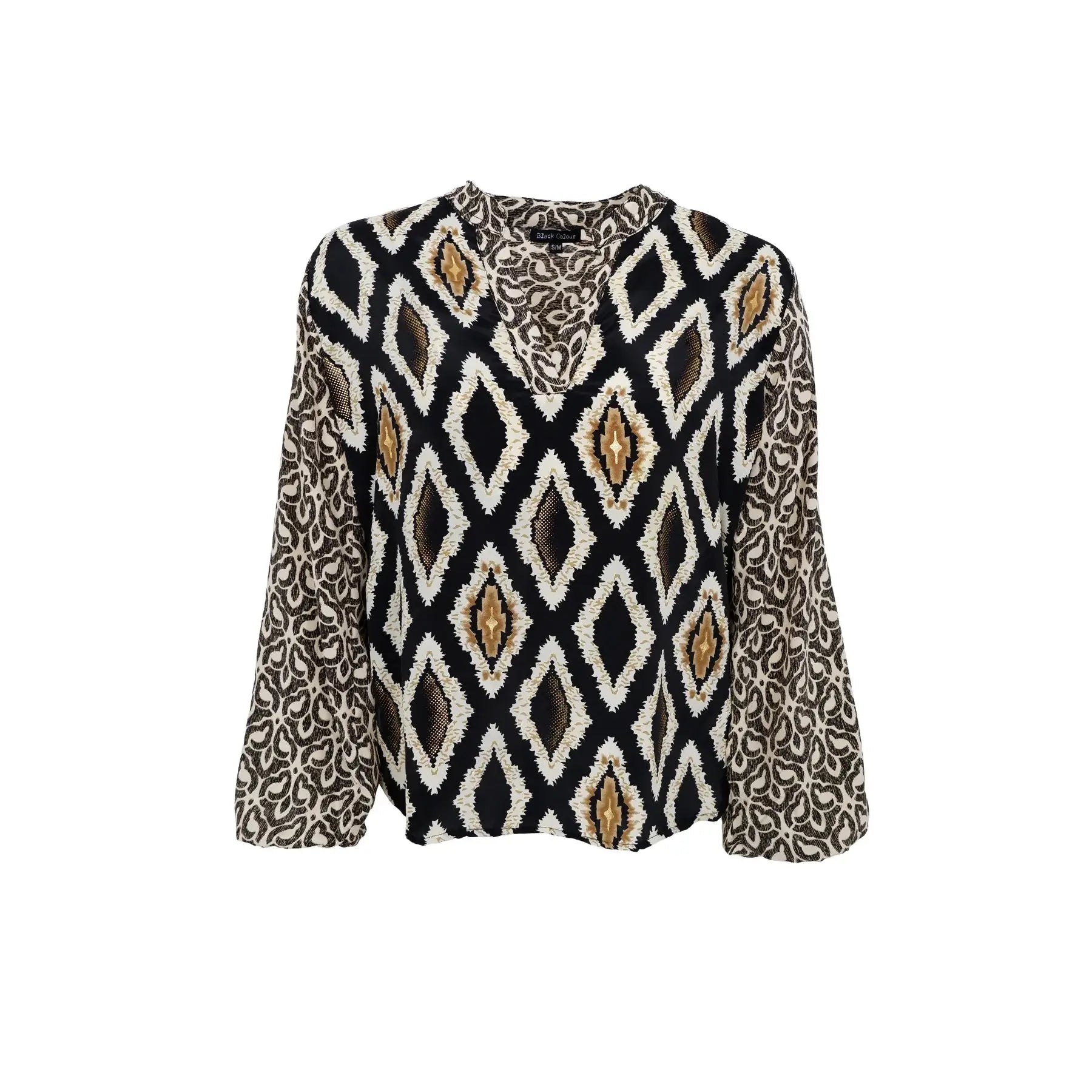 Black Colour Luna bluse - Black Tile Mix
