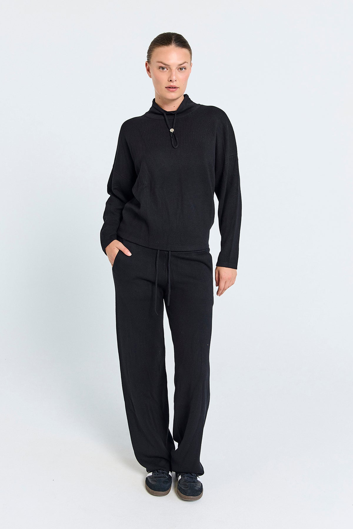 Freequent strikkede relax bukser - sort