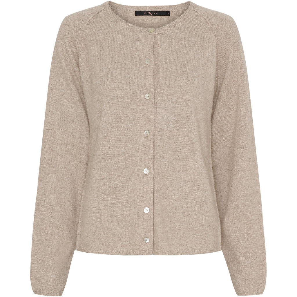 Butterfly CPH cashmere & marino strikcardigan - cream melange