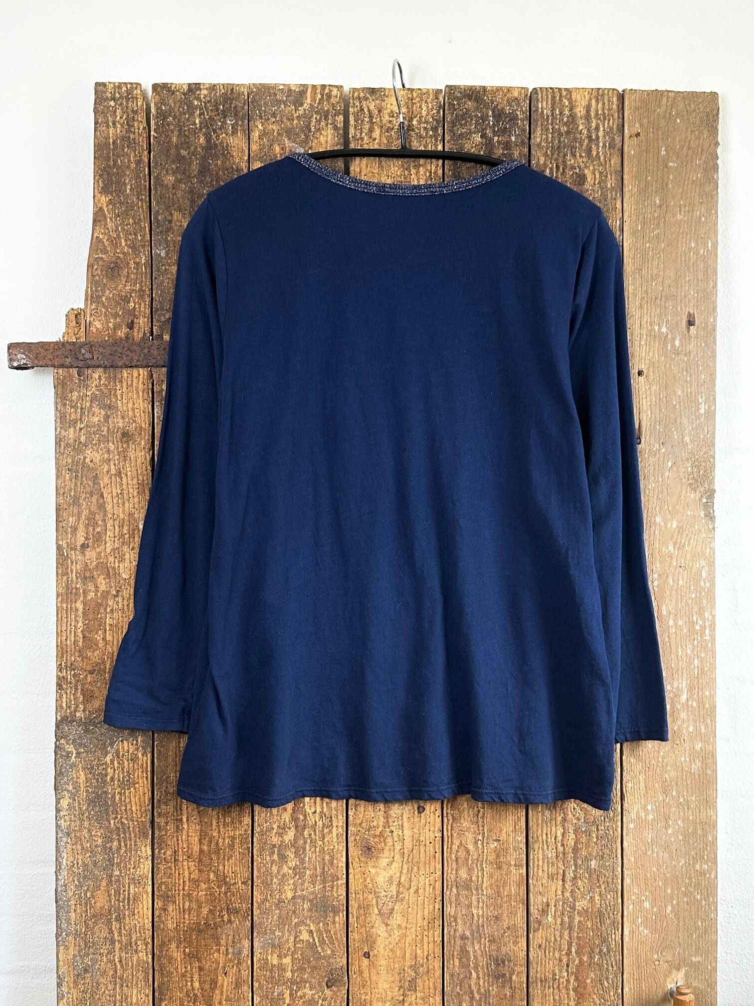 Delux Skagen hør/bomuldsbluse m. glimmerkant - navy