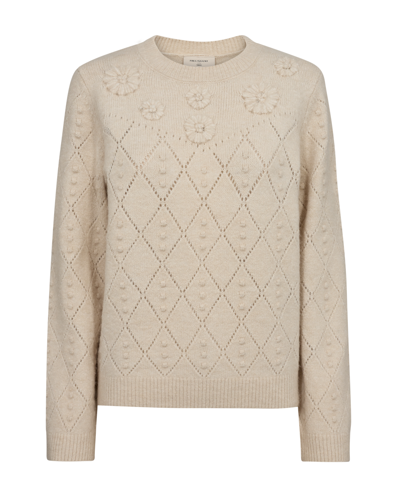 Freequent strik m. blomster - beige