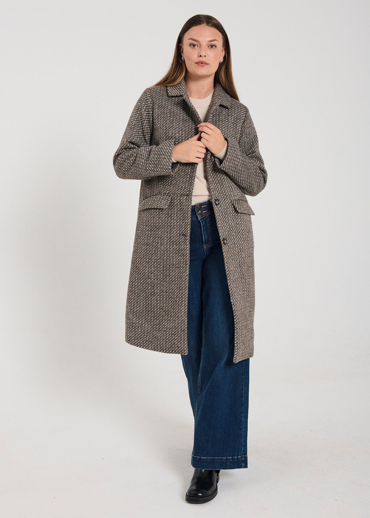 Freequent jakke / trenchcoat - brun & off-white