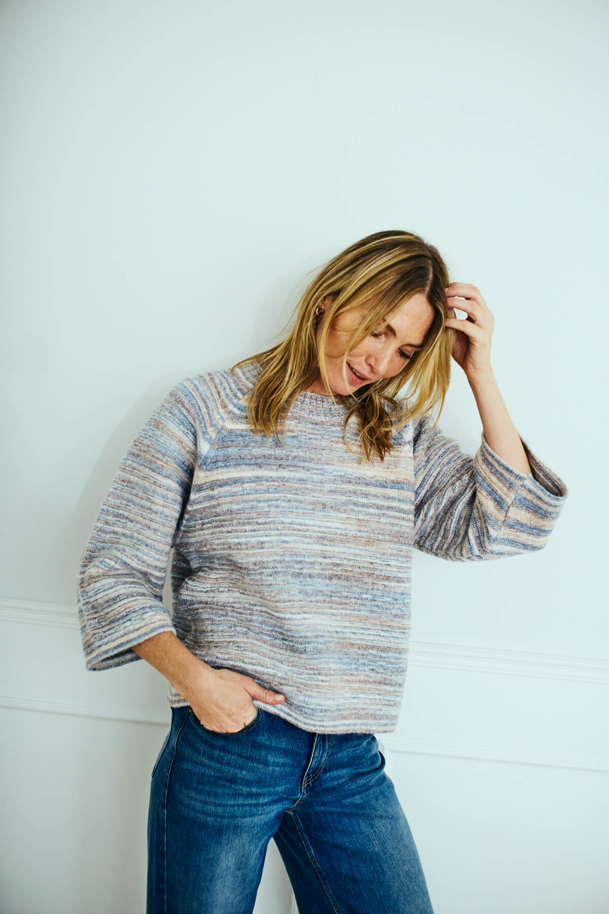 Freequent Clas pullover - hvid & blå